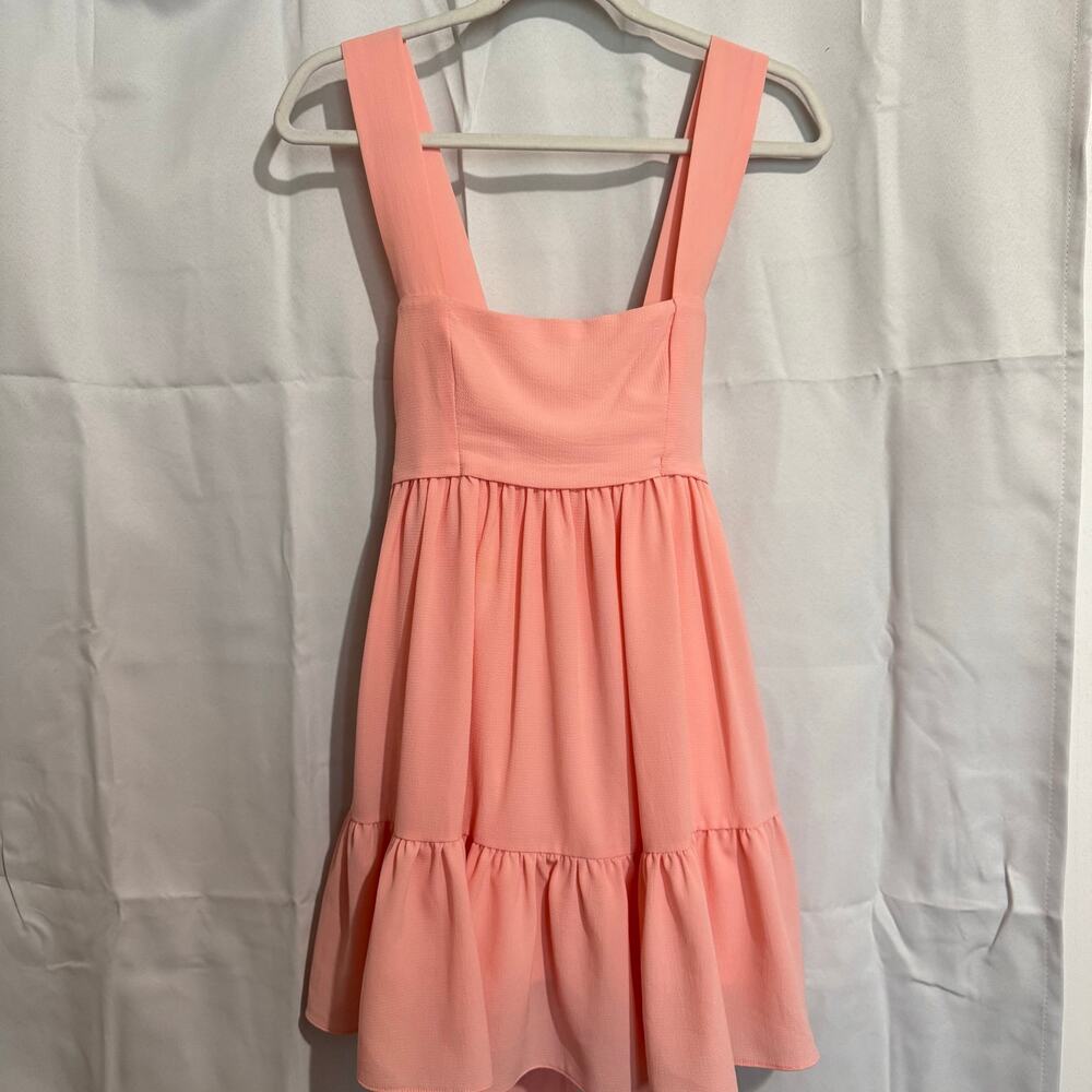 Lucy in the Sky Pastel Pink Mini Babydoll Dress Ruffled Hem Sz Small Coquette